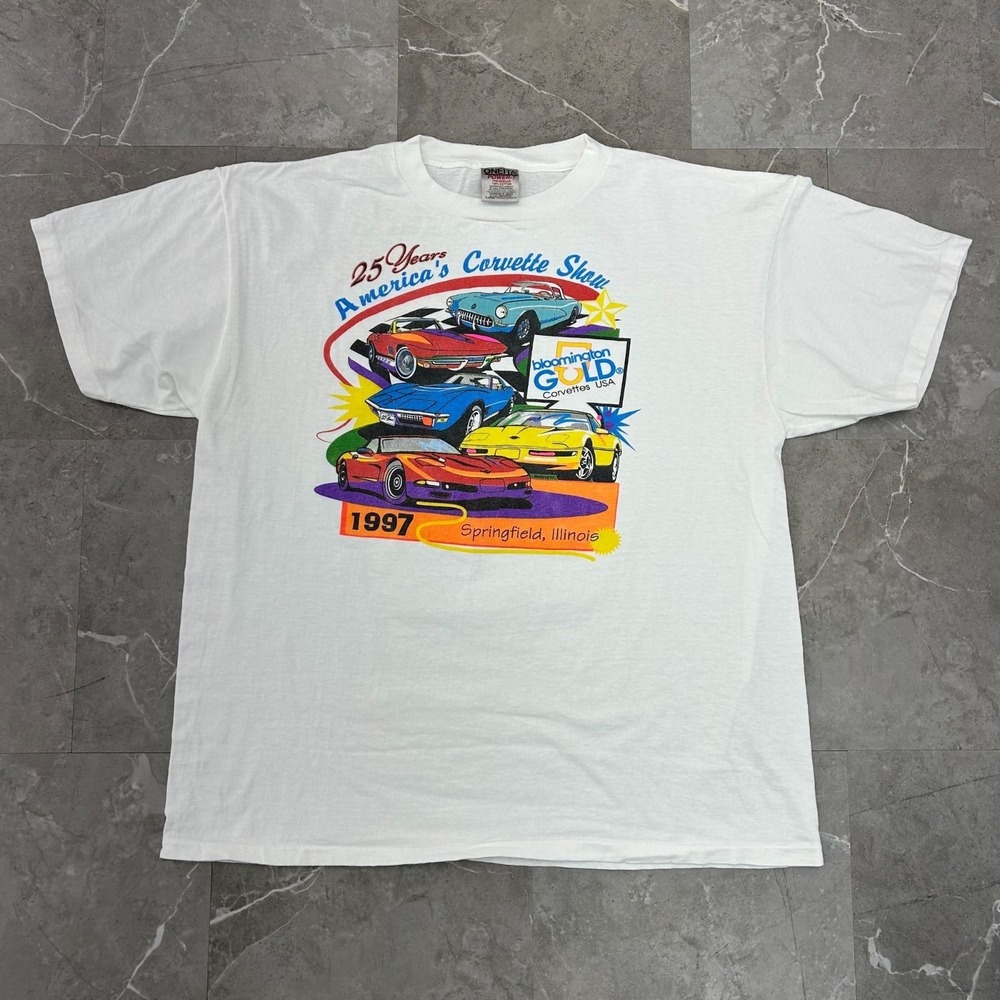 90s Vintage Corvette Graphic Tee Mens XL Bloomington Gold Chevy Chevrolet Shirt
